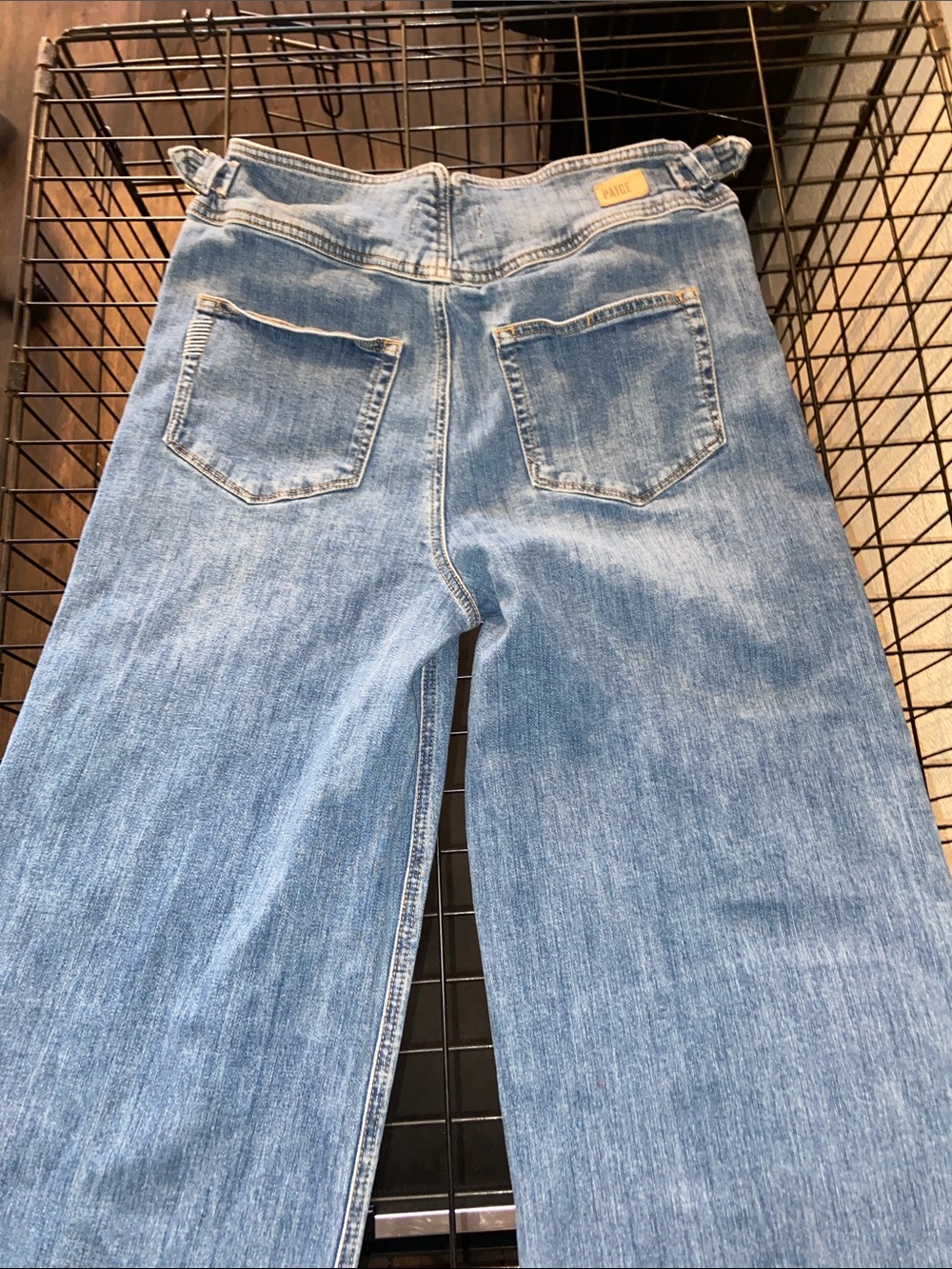 PAIGE Light Blue Flared Wide-Leg Jeans with Side Buckle Detail - Picture 9 of 9